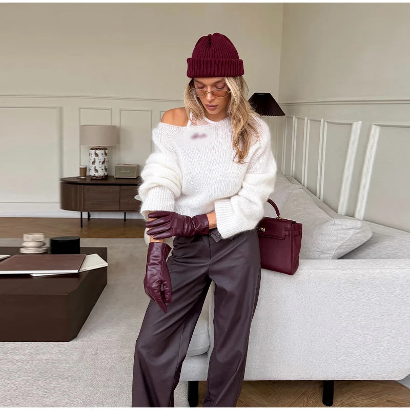 One-Shoulder Embroidered Mohair Sweater Lace Camisole Loose Fit 2025 Autumn Chic Causal Women Knit Top Fashion Sweet Lady Jumper