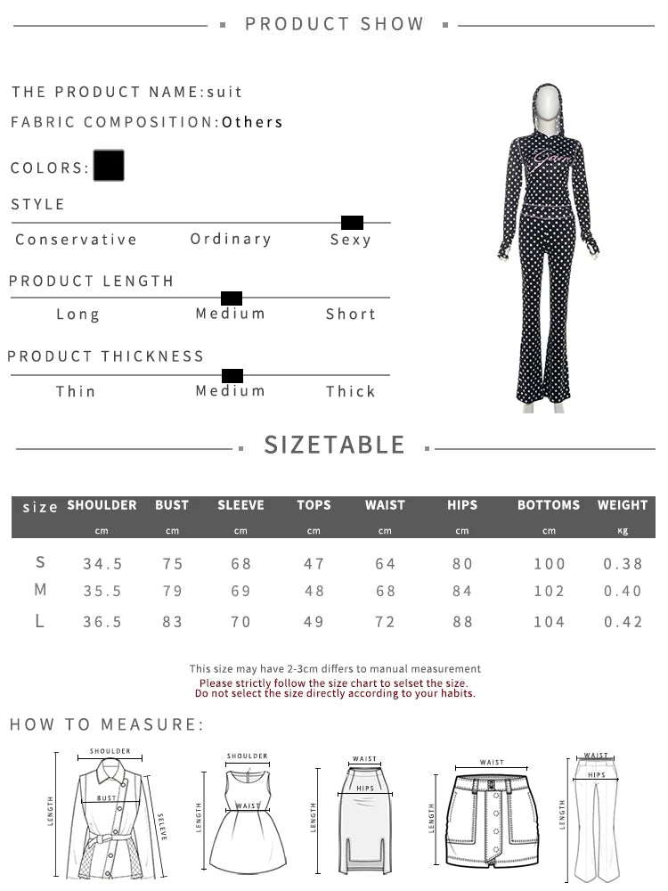 Polka Dot Letter Print 2 Piece Set Woman Tracksuit Trend Sexy Hooded Jacket+Pants Skinny Stretch Matching set