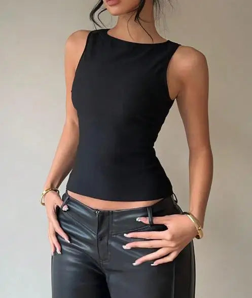 Women's Clothing 2025 Summer New Style Sexy Small Vest Elastic Sleeveless Slim-Fitting Top for Women