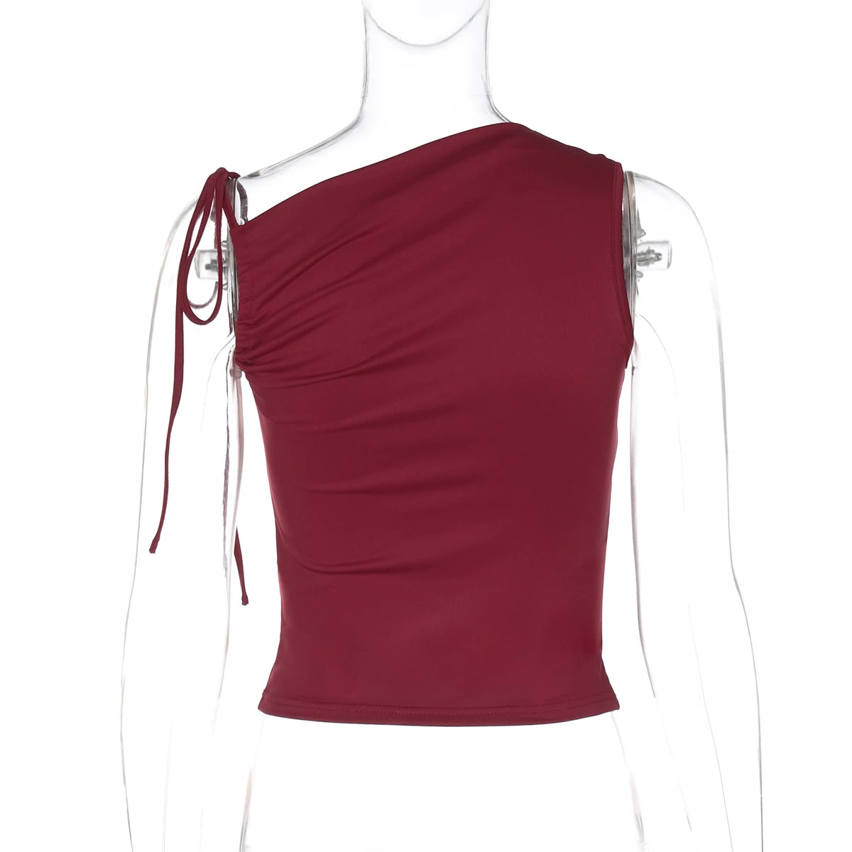 Dulzura Sleeveless Skew Collar Ruched Lace Up Bodycon Crop Top Sexy Elegant Casual Tank Party Club Streetwear Spring Summer