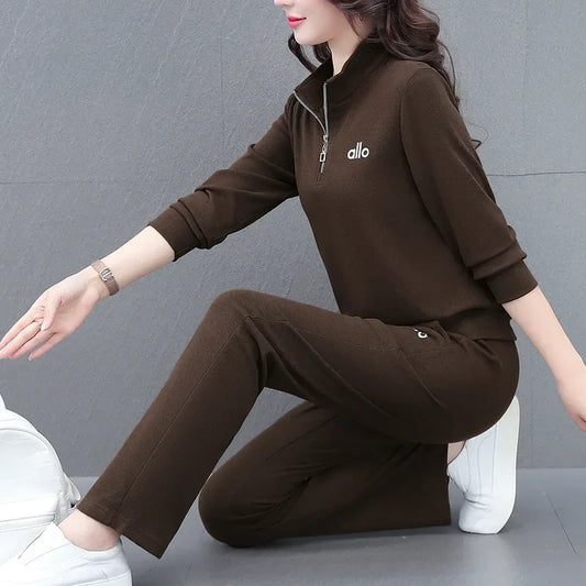Casual Fashionable Sportswear Set for Women  Large Size Two-Piece Ensemble Spring Autumn