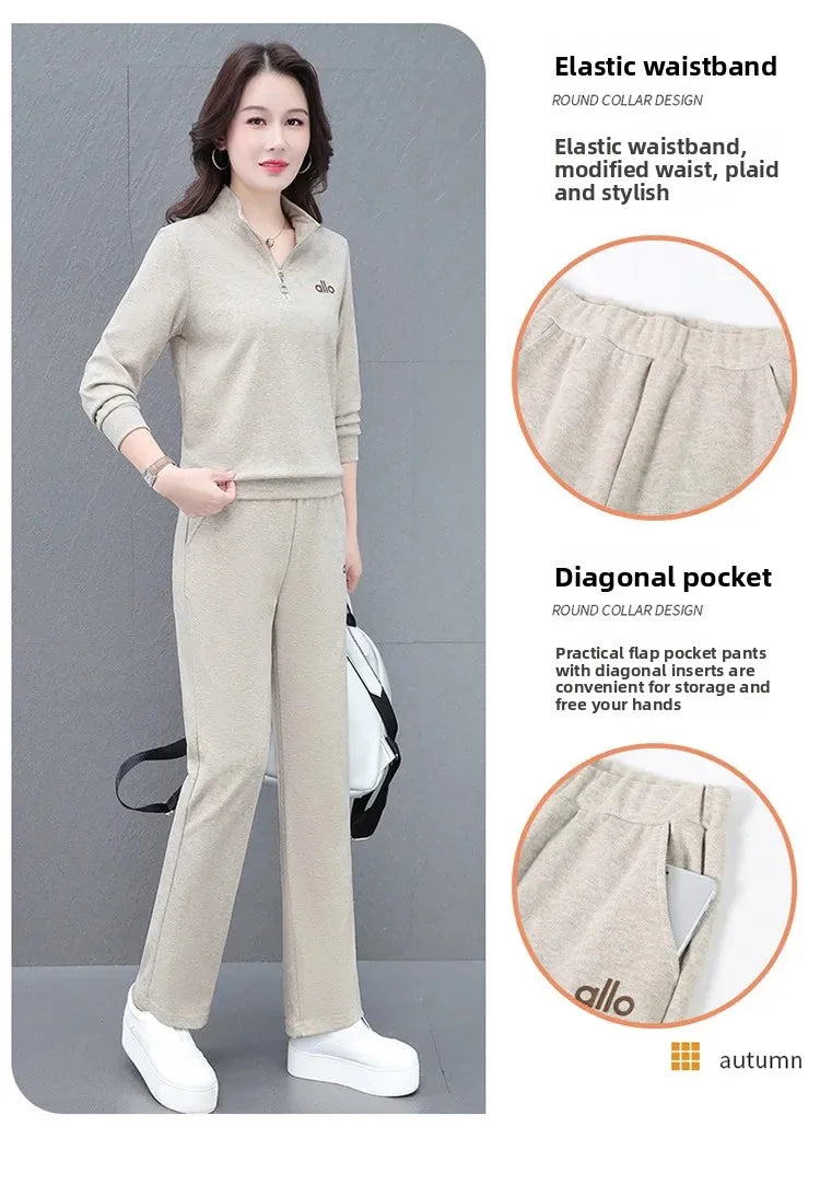 Casual Fashionable Sportswear Set for Women Middle-Aged Large Size Two-Piece Ensemble Spring Autumn New 2025 Stylish Mom Outfit