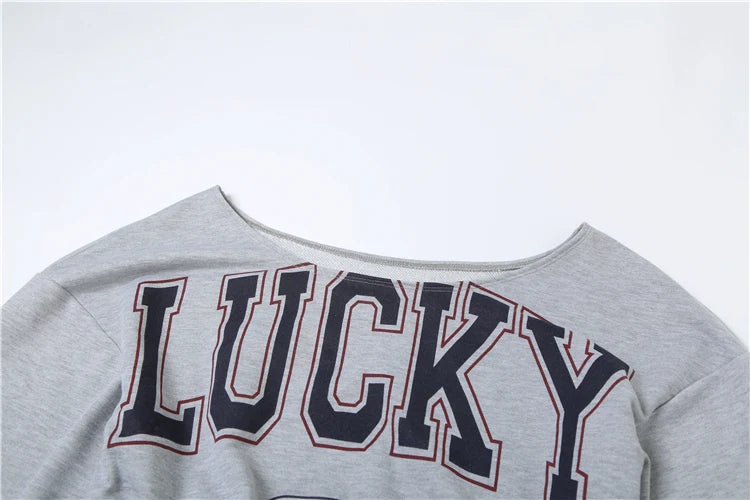 Nibber Letter Print Skew Collar Crop Women Tops Full Sleeve Spring Trend Casual Streetwear Y2K Wild Basic Sexy Cool Mini Tees