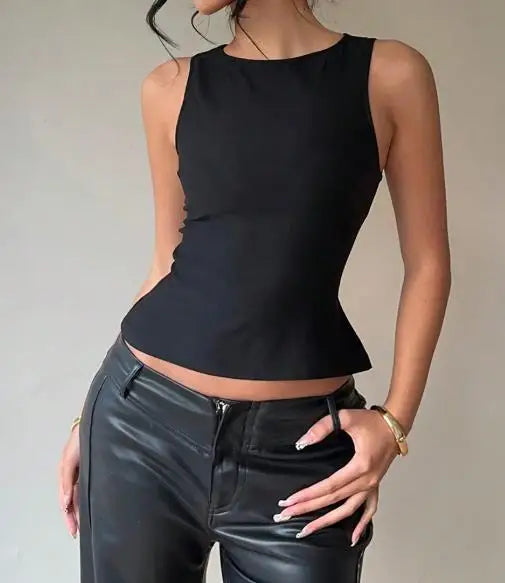 Women's Clothing 2025 Summer New Style Sexy Small Vest Elastic Sleeveless Slim-Fitting Top for Women