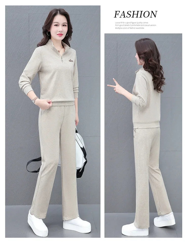 Casual Fashionable Sportswear Set for Women Middle-Aged Large Size Two-Piece Ensemble Spring Autumn New 2025 Stylish Mom Outfit