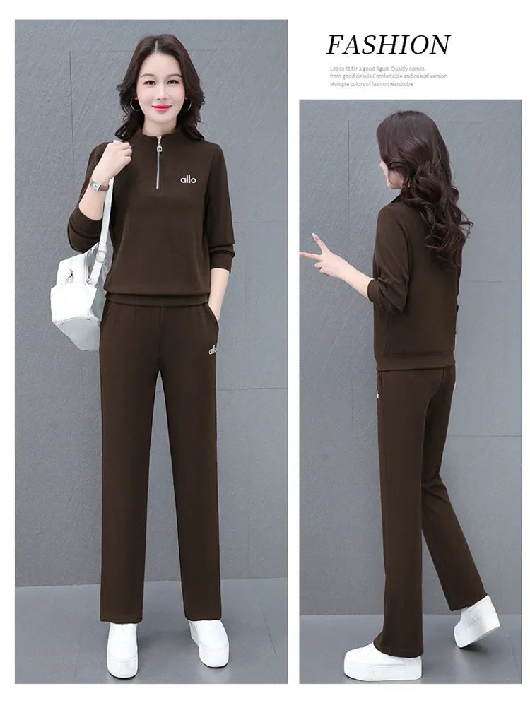 Casual Fashionable Sportswear Set for Women Middle-Aged Large Size Two-Piece Ensemble Spring Autumn New 2025 Stylish Mom Outfit