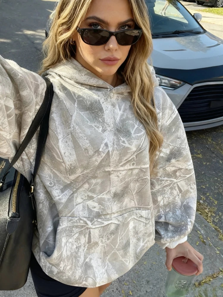 NEW Y2K Women's Clothing Jungle Maple Branch Pattern Sweater Loose Casual Long Sleeve Pullover Hoodie Streetwear Casual Fashion
