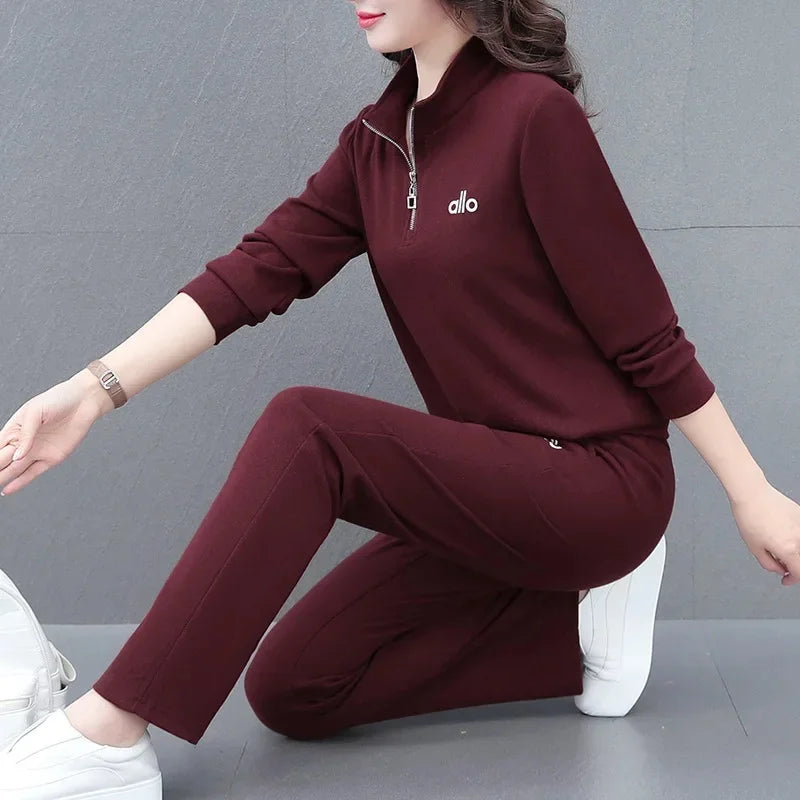 Casual Fashionable Sportswear Set for Women Middle-Aged Large Size Two-Piece Ensemble Spring Autumn New 2025 Stylish Mom Outfit