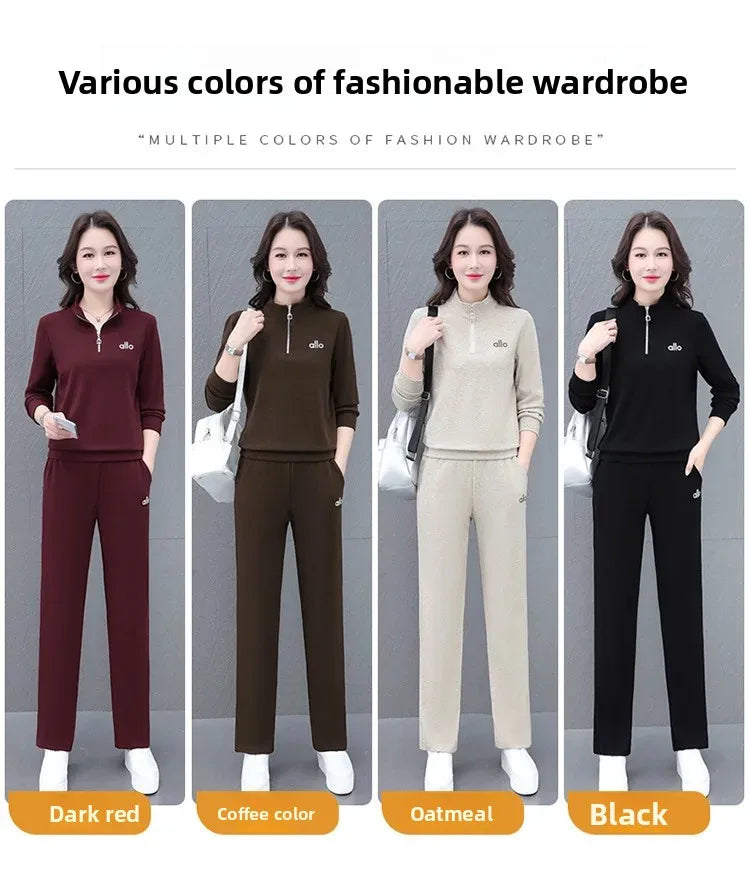 Casual Fashionable Sportswear Set for Women Middle-Aged Large Size Two-Piece Ensemble Spring Autumn New 2025 Stylish Mom Outfit