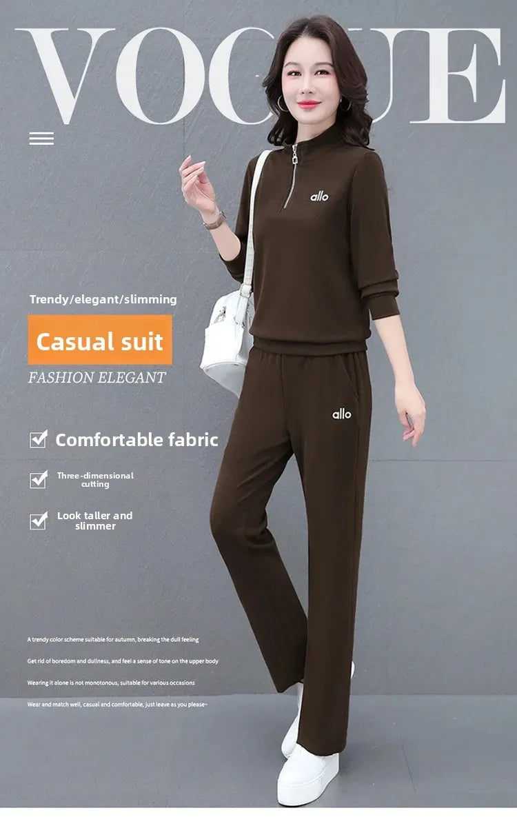 Casual Fashionable Sportswear Set for Women Middle-Aged Large Size Two-Piece Ensemble Spring Autumn New 2025 Stylish Mom Outfit