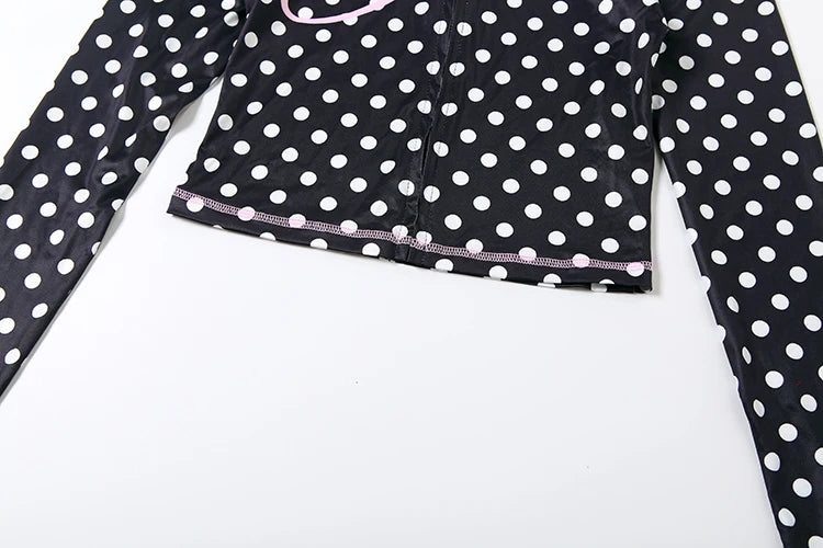 Polka Dot Letter Print 2 Piece Set Woman Tracksuit Trend Sexy Hooded Jacket+Pants Skinny Stretch Matching set