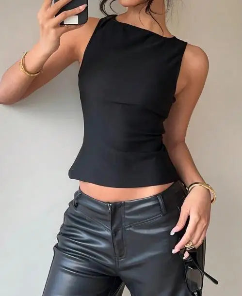 Women's Clothing 2025 Summer New Style Sexy Small Vest Elastic Sleeveless Slim-Fitting Top for Women